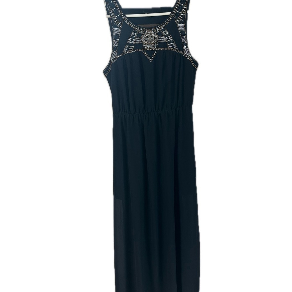 The Clothing Company Black Maxi Sleeveless Dress Beadwork Detail Size Large